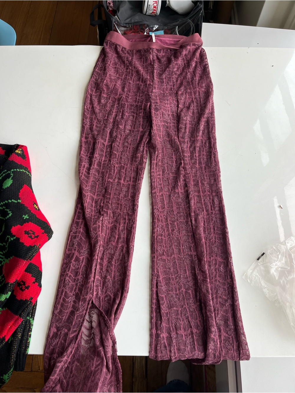 Free People Textured Wide-Leg Pants in Mauve Pink